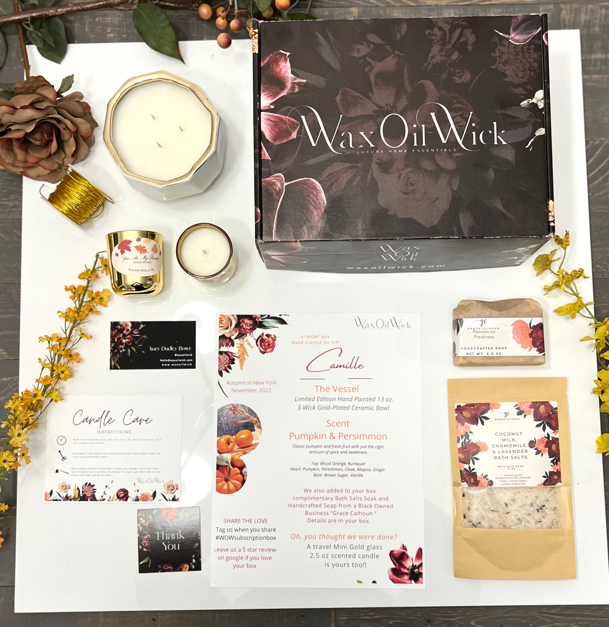 Monthly Subscription box filled with candles, perfumes, body care and other self care items